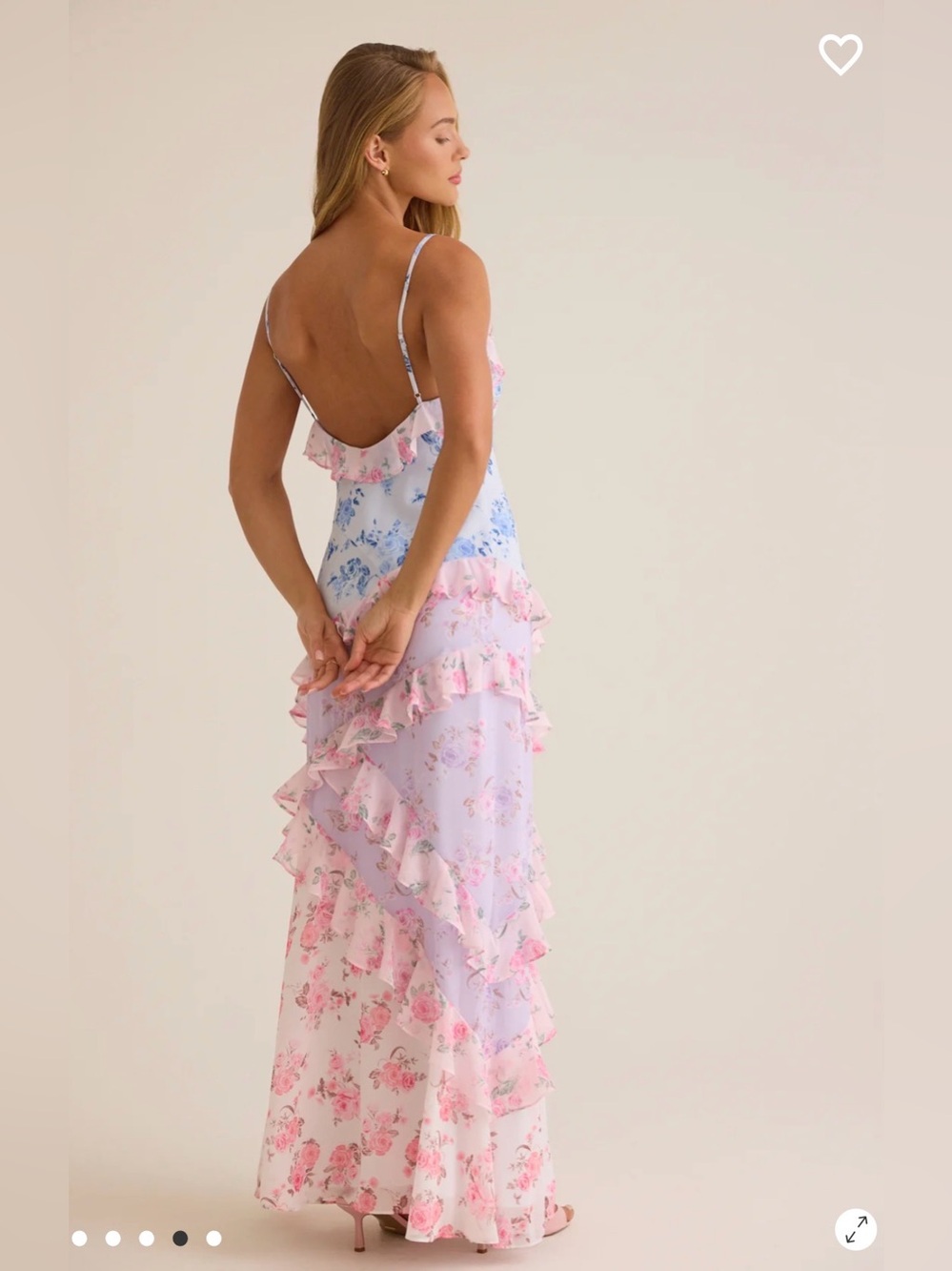 Altar'd State Pink & Blue Floral Ruffle Maxi Dress - Picture 3 of 6